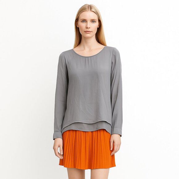 2/$30 White House Black Market High Low Layered Tunic Top Gray 10 #A0418 - Picture 1 of 8